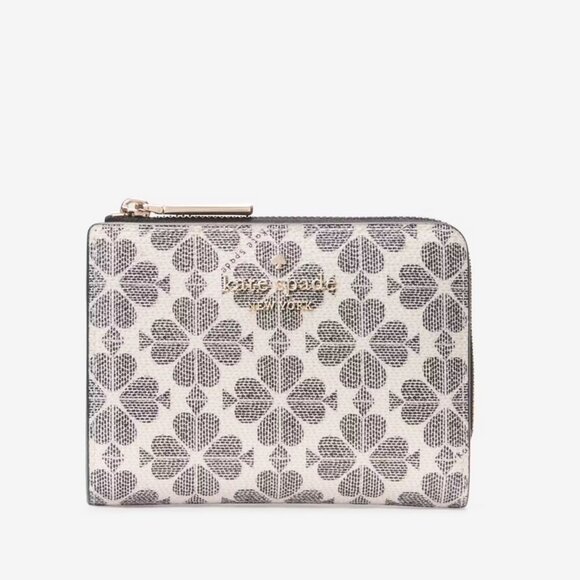 New Kate Spade Signature Spade Flower Small L-Zip Wallet - Black Multi - Picture 2 of 5